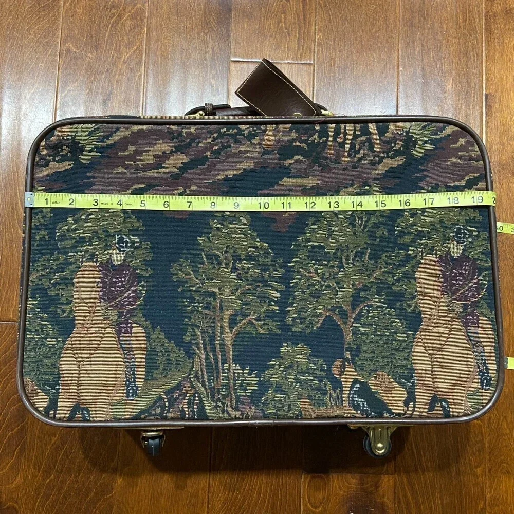 Capezio Collection VTG Fox Hunt Brown Leather Tapestry Travel Luggage Set